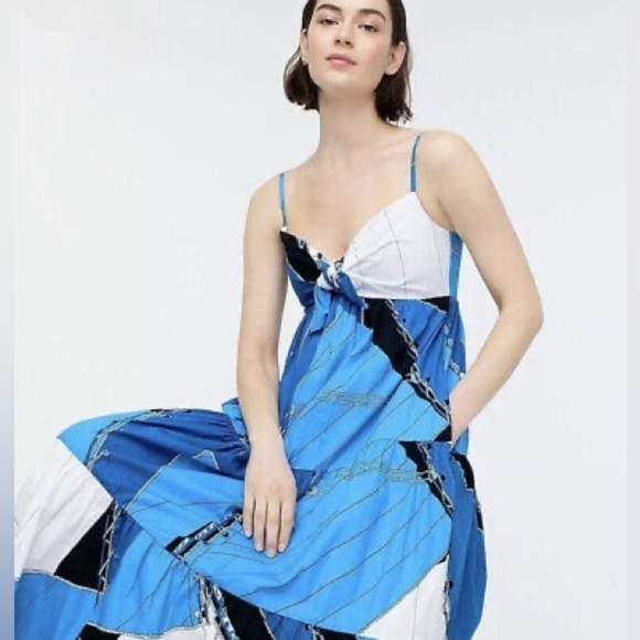 J.Crew Blue Ratti Regatta Tie-Front Midi Dress Sz:6 - Picture 2 of 14